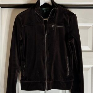 Lauren Ralph Lauren Women's Dark Brown Velour Full-Zip Track Jacket Size Small